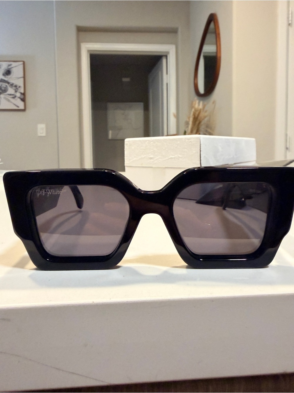 Off White OERI003 Black Oversized Square Sunglasses Gold Logo Made in Italy - Picture 4 of 8